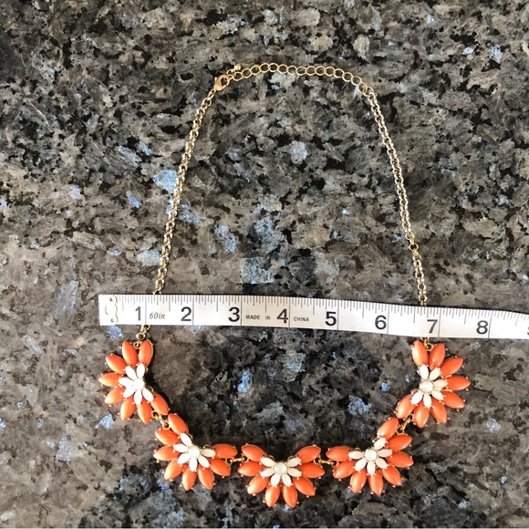 Coral, White & Gold Floral Statement Necklace - Picture 10 of 11
